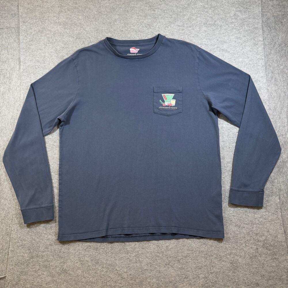 Vineyard Vines Pocket T Shirt Mens L Navy Making Spirits Bright Holiday Cotton